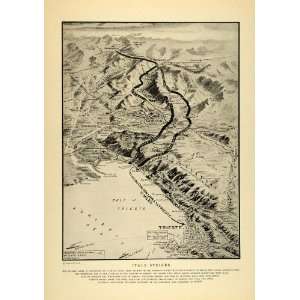 1917 Print WWI Italy Strike Map Trieste Gulf Gorizia   Original 