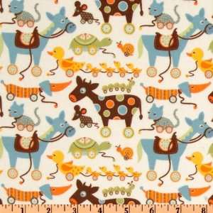  44 Wide Mod Tod Flannel Animals Allover Cream Fabric By 