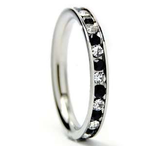  3MM Stainless Steel Eternity Ring with Black & White Cubic 