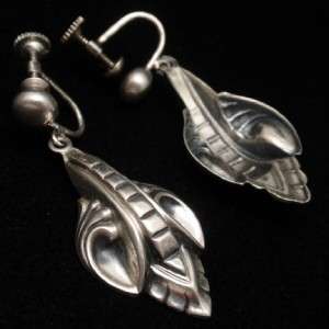 Art Deco Sterling Silver Necklace Earrings Set Architectural Design 