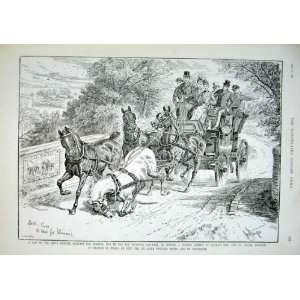  Bad Stumble Of Horse In Coach & Four 1889 Old Print