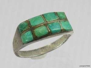   NAVAJO WROUGHT STERLING SILVER & INLAY NATURAL TURQUOISE RING  