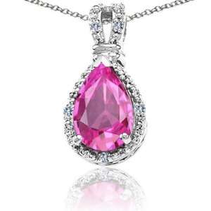   Gold Lab Created Pear Shape Pink Topaz and Diamond Pendant(Metal
