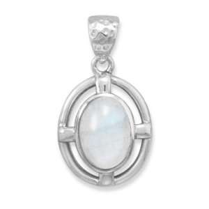   Out Design Rainbow Moonstone Pendant With Hammered Bale Charm
