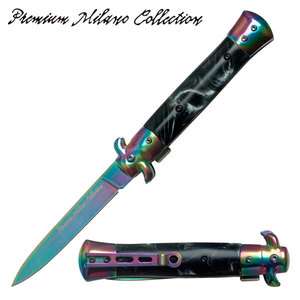   Collection Stiletto Style Rainbow Spring Assisted Knife 575RBK  