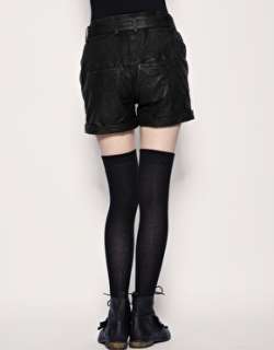 Image 2 of  High Waist Black Leather Belted Short