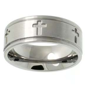   Satin finish with Crosses All Around Wedding Band. LIFETIME WARRANTY