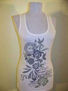 NEW WITH TAG GUESS TRUE WHITE TANK TOP FLORAL/BIRDS  