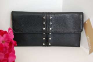 NWT Michael Kors Astor Black Flat Continental Leather Studded Clutch 