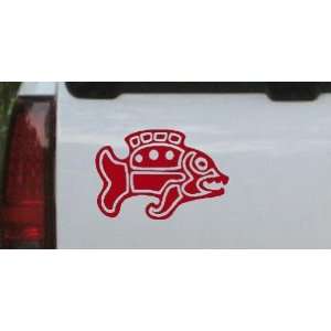 8in X 5.5in Red    Tribal Fish Animals Car Window Wall Laptop Decal 
