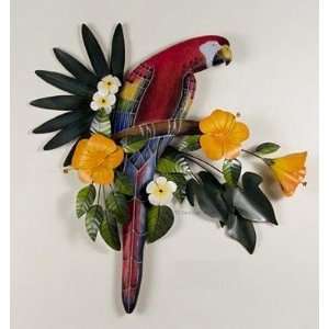  Red Macaw in Hibiscus Tree Wall Sculpture