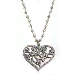   Silver Big Swirl Heart 16 Multi Pearl Necklace From Barrocos Jewelry
