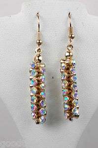 Austrian Crystal Aurora Borealis Gold Dangle Earrings 1 1/2  