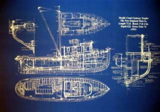 Vintage Alaska Fishing Trawler 1933 Blueprint Drawing 20x24 old 