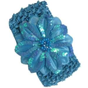    Turquiose Sequin Flower Crochet Baby Headband