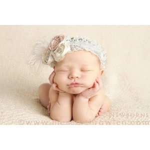  Vintage Inspired Rosette Wedding Infant Headband Beauty