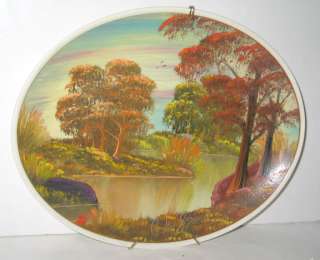 VINTAGE HP AUTUMN LAKE FALL TREES PLATE CHARGER SGND  