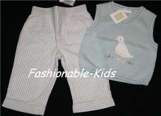 12 NWT Janie and Jack BY THE POND 2p Easter Set Duck VEST/ Striped 