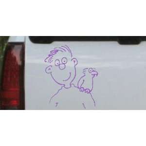Purple 20in X 16.7in    Man with his Parakeet Cartoons Car Window Wall 