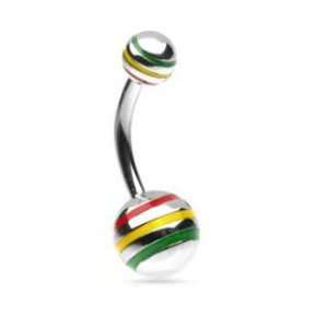 Rasta Jamaican Steel Striped Ball Belly Navel Ring 14G Button Piercing 