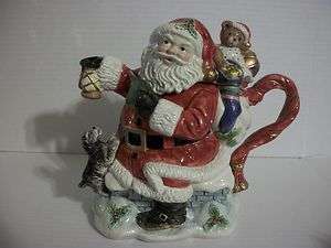 Fitz Floyd Omnibus Toyland Santa on Rooftop w/Scottie Teapot  