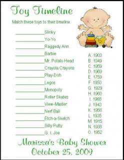 Personalized TOY TIMELINE Baby Shower Game  