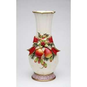  White Elegant Holiday Victorian Harvest Vase w/ Gold Trim 