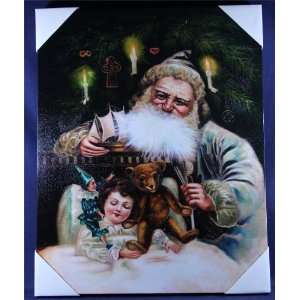  Oil Painted Old World Victorian Santa With Child 16W x 20L 