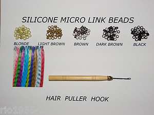 SILICONE MICRO BEADS HAIR EXTENSION KIT/HAIR PULL TOOL/LOTS OF 25 