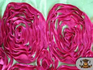 TONE ROSETTE SATIN FABRIC PINK AND GREEN / 54 WIDE / SOLD BY THE 
