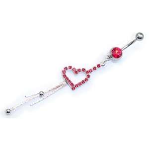 RED   LOVE HEART Gemstone Long Dangle Belly Button Rings Jewelry