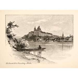  1893 Wood Engraving Canoe Benedictine Monastery Melk Austria 