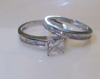 75Ct Princess,Baguette Wedding Engagement Ring Set 5