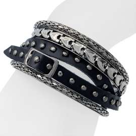 New Multi Bangle & Black Leather Wrap Bracelet  