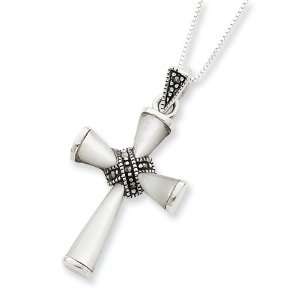  Sterling Silver Marcasite & Mother of Pearl Cross Pendant 