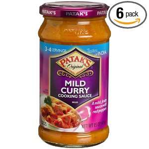 Pataks Mild Curry Cooking Sauce, Mild, 15 Ounce Glass Jars (Pack of 6 