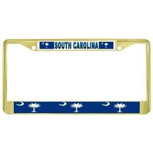   Sc State Flag Gold Tone Metal License Plate Frame Holder Automotive