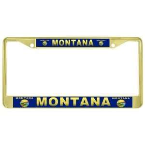   State Name Flag Gold Tone Metal License Plate Frame Holder Automotive