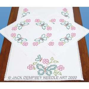 Butterfly Circle Lace Edge Scarf & Doily Set Embroidery 