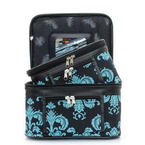  2pc Train Case Damask Tq and BLK 
