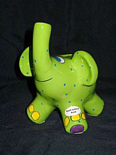 Dottie the Green Elephant Ceramic Bank by Pati for Ganz Inc Signed 