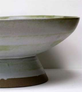 Wheel Thrown Art Pottery Ceramic Green Bowl HandCrafted Footed Compote 