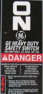 GE THN3363 HD Safety Switch 100A 600VAC NEMA 1  