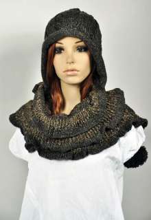 Thick & Warm Wool Womens Unisex Winter Ski Hat Cap Scarf One piece 