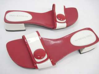   red white leather sandals in a size 6 slip on sandals with thick white