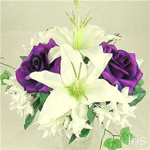 Artificial Silk Flower Wedding Rose Lily Bouquet #Dk/Pu  