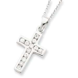  Sterling Silver CZ Cross on 16 Box Chain Necklace Vishal 