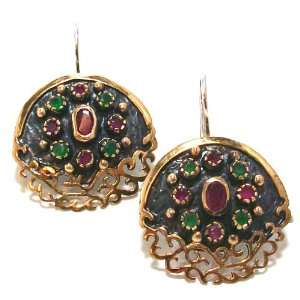  BORA Emerald and Ruby Swirl Apron Earrings Jewelry