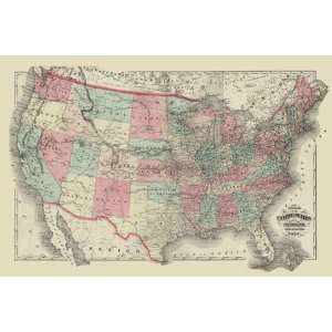  Map of the United States Territories 1872 20X30 Paper with 