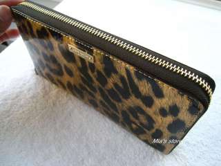 AUTH Kate Spade Purse New York Lacey Leopard Leather Zip Around Wallet 